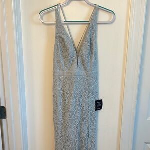 Elegant Lace V-Neck Dress in Light Blue
